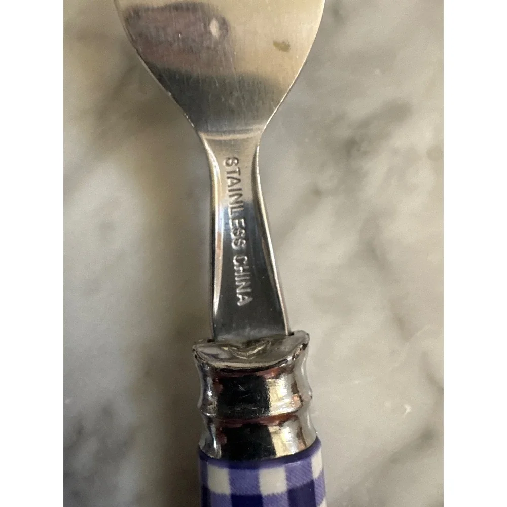 Purple Gingham Flatware Set 11pc Stainless Steel Checkered Knives Forks Spoons